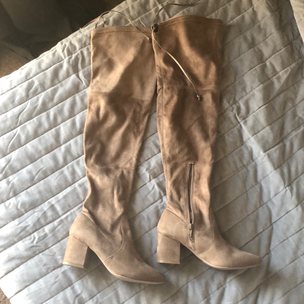 Tan suede over the knee boots